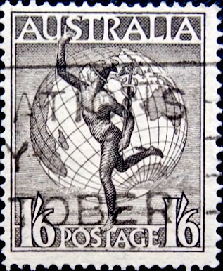 Австралия 1949 год . Авиа Почта . Гермес и Земной шар . Каталог 0,70 €.  (1) 